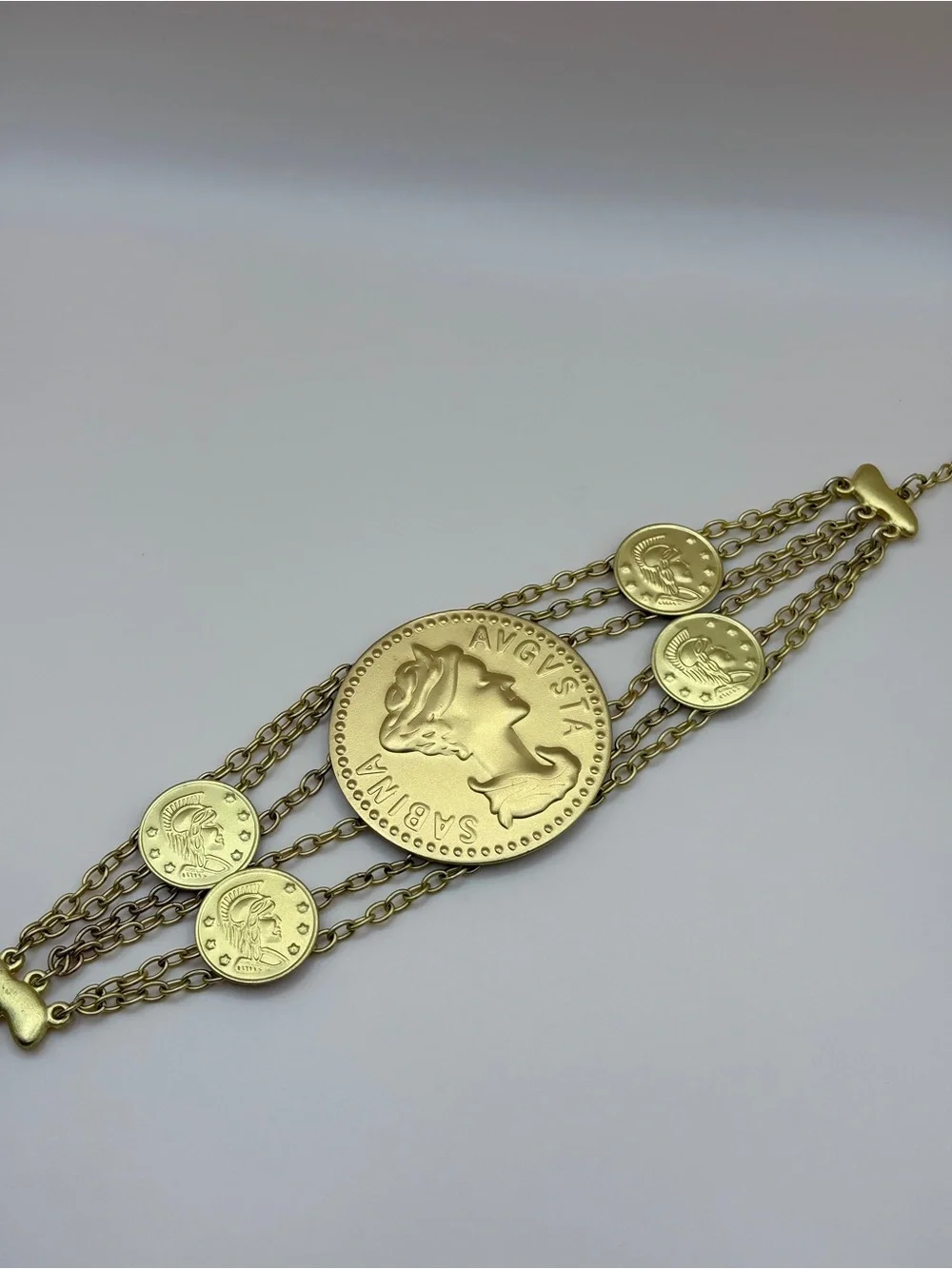 Bold Gold Tone Sabina Augusta Costume Coin Statement Bracelet